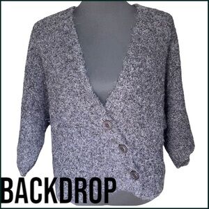 Backdrop Grey 3/4 Sleeve Deep V 3-Button Alpaca Wool Sweater (S/M)